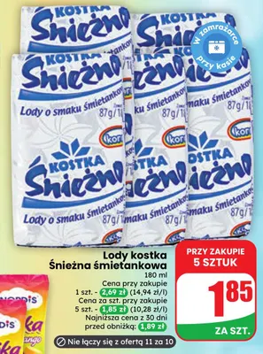Lody kostka Śnieżna śmietankowa promocja w Dino