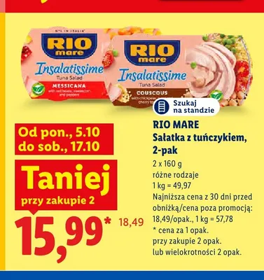 Sałatka z tuńczykiem Rio Mare Insalatissime Messicana 2-pak promocja w Lidl