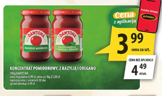 Koncentrat pomidorowy z bazylią i oregano Dawtona promocja w Arhelan