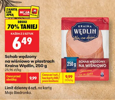 Schab wędzony na wiśniowo w plastrach Kraina Wędlin promocja w Biedronka
