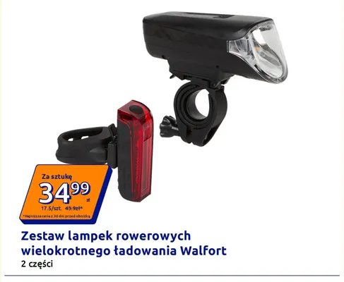 Zestaw lampek rowerowych wielokrotnego ładowania Walfort promocja w Action