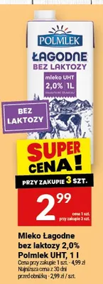 Mleko Łagodne bez laktozy 2,0% Polmlek promocja w Twój Market