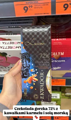 Czekolada gorzka Luximo Ekwador 72% z kawałkami karmelu i solą morską 6-pak 21g promocja w Biedronka