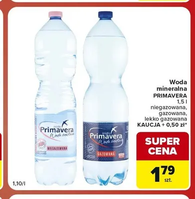 Woda mineralna Primavera niegazowana promocja w Carrefour Market