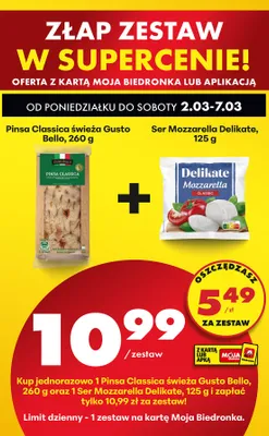 Zestaw: pinsa Classica świeża Gusto Bello + ser Mozzarella Delikate promocja w Biedronka