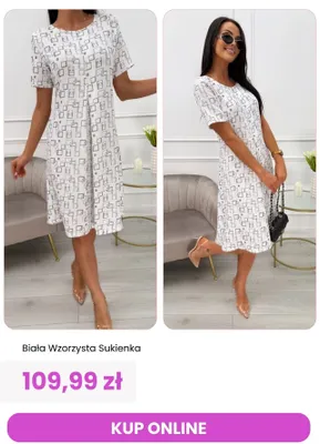 Sukienka biała wzorzysta ModnaKiecka.pl promocja w Modna Kiecka