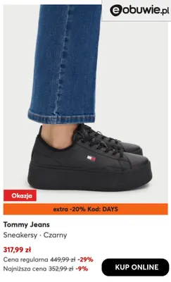 Sneakersy czarne Tommy Jeans promocja w eobuwie.pl