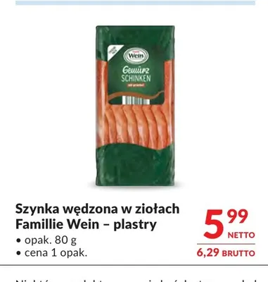 Szynka wędzona w ziołach w plastrach Famillie Wein promocja w Makro