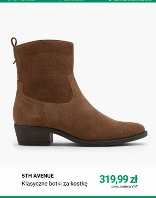 Klasyczne botki za kostkę 5th Avenue promocja w Deichmann