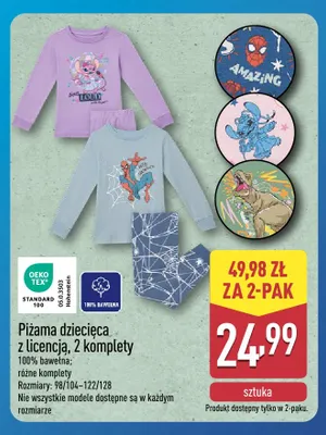 Piżama dziecięca z licencją 2-pak promocja w Aldi