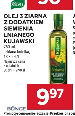 Olej rzepakowy 3 ziarna z dodatkiem siemienia lnianego Kujawski promocja w Stokrotka
