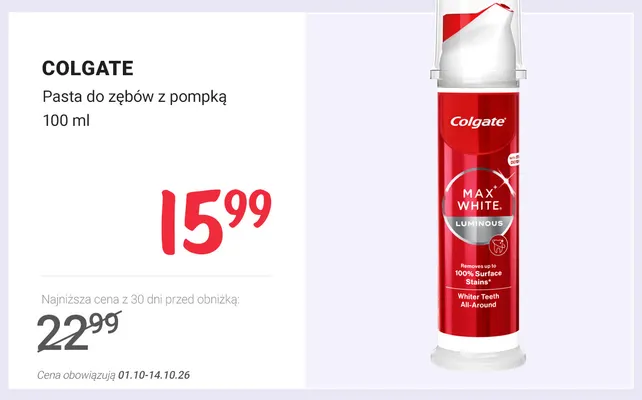 Pasta do zębów z pompką Colgate promocja w Rossmann