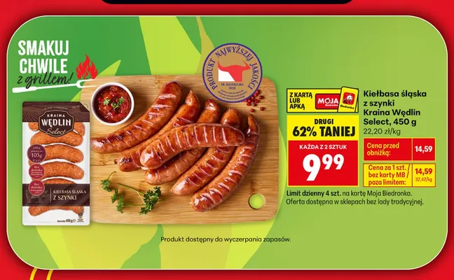 Kiełbasa śląska z szynki Kraina Wędlin Select promocja w Biedronka