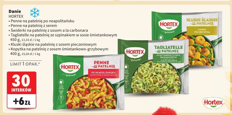 Danie Hortex świderki na patelnię z sosem a la carbonara promocja w Intermarche