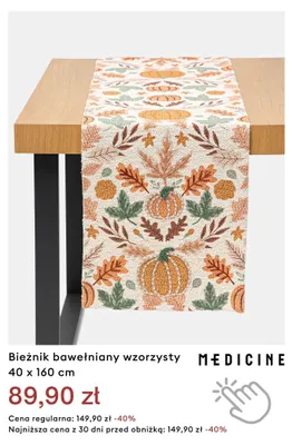 Bieżnik bawełniany wzorzysty 40x160 cm Medicine promocja w Medicine