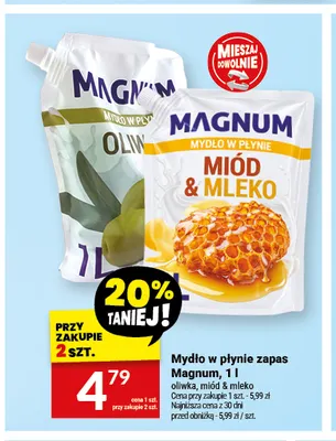 Mydło w płynie zapas Magnum miód & mleko promocja w Twój Market