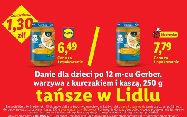 Danie dla dzieci po 12m-cu Gerber warzywa z kurczakiem i kaszą promocja w Lidl