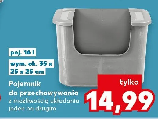 Pojemnik do przechowywania z możliwością ułożenia jeden na drugim, 16 l, 35x25x25 cm promocja w Kaufland