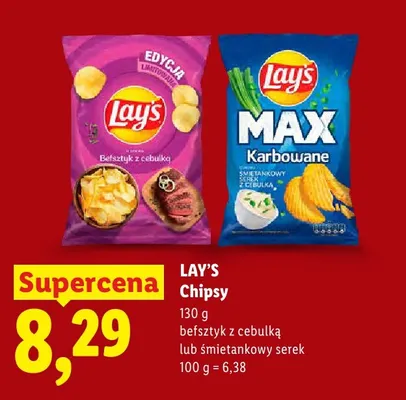 Chipsy Lay's MAX karbowane śmietankowy serek z cebulką promocja w Lidl