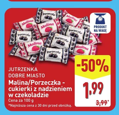 Cukierki z nadzieniem w czekoladzie Porzeczka Jutrzenka Dobre Miasto promocja w Aldi