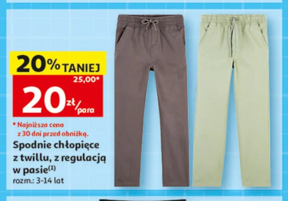 Spodnie chłopięce z twillu z regulacją w pasie promocja w Auchan