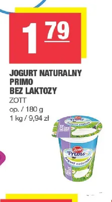 Jogurt naturalny Primo bez laktozy Zott promocja w SPAR