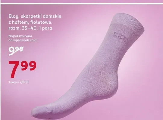 Skarpetki damskie z haftem fioletowe Eloy rozmiar 35-40 promocja w Rossmann