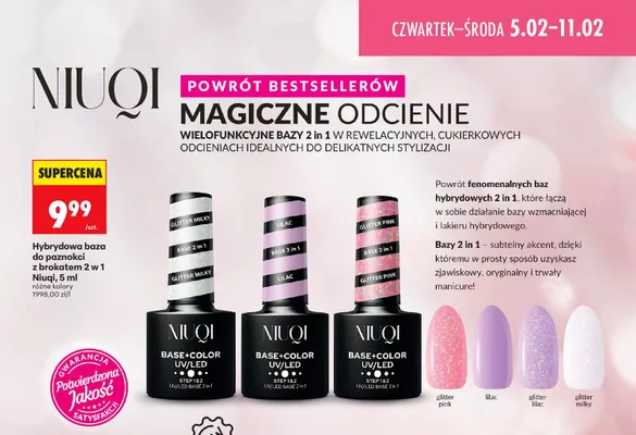 Hybrydowa baza do paznokci z brokatem 2 w 1, różne kolory promocja w Biedronka
