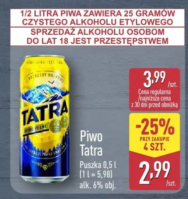 Piwo Tatra promocja w Aldi