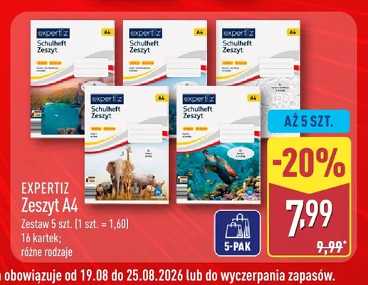 Zeszyt A4 Expertiz 5-pak promocja w Aldi