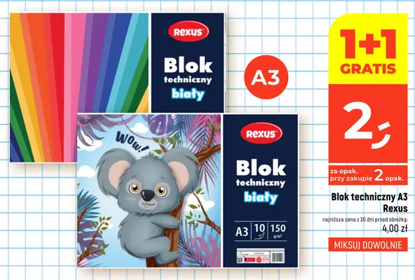 Blok techniczny A3 Rexus biały promocja w Dealz