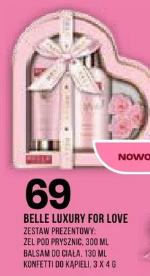 BELLE LUXURY FOR LOVE zestaw prezentowy żel pod prysznic 300 ml, balsam do ciała 130 ml, konfetti do kąpieli 3 x 4 g promocja w Drogerie Natura