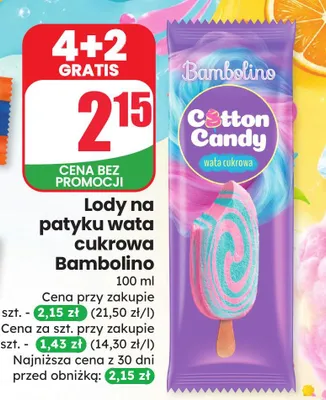 Lody na patyku wata cukrowa Bambolino promocja w Dino