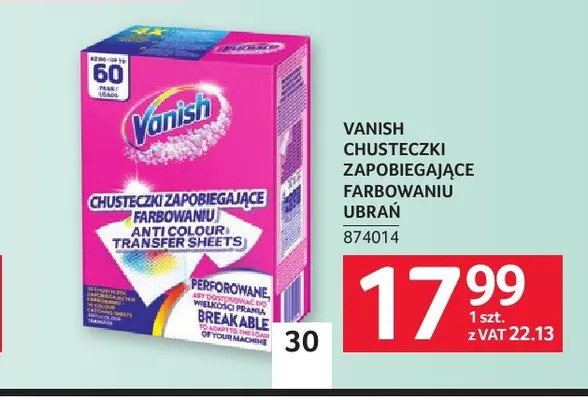 Chusteczki zapobiegające farbowaniu ubrań Vanish promocja w Selgros