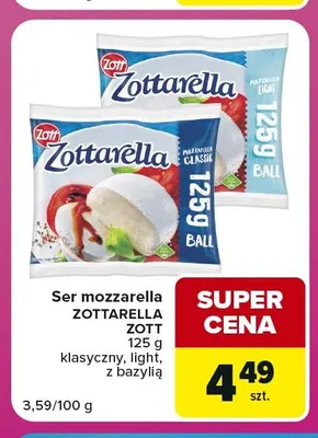Ser mozzarella Zottarella Zott klasyczny promocja w Carrefour Express
