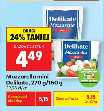 Mozzarella mini Delikate promocja w Biedronka