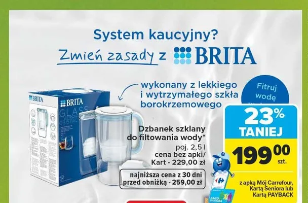 Dzbanek szklany do filtrowania wody Brita Glass promocja w Carrefour