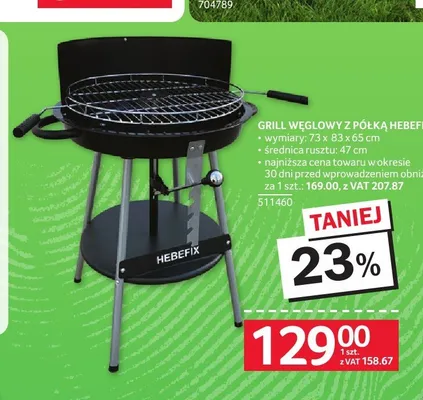 Grill węglowy z półką Hebefix promocja w Selgros