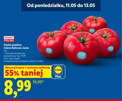 Pomidory Jedyne Malinowe luzem polskie promocja w Lidl