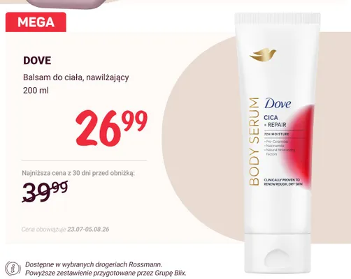 Balsam do ciała nawilżający Dove Body Serum Cica + Repair promocja w Rossmann