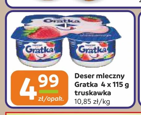 Deser mleczny Gratka truskawka 4-pak promocja w Społem Częstochowa