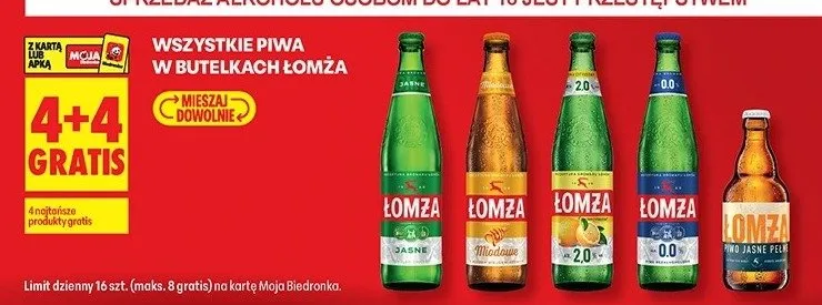 Wszystkie piwa w butelkach Łomża promocja w Biedronka