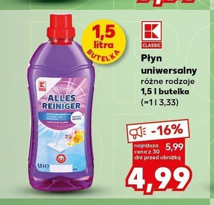 Płyn uniwersalny K-Classic Alles Reiniger Tropische Blüte promocja w Kaufland