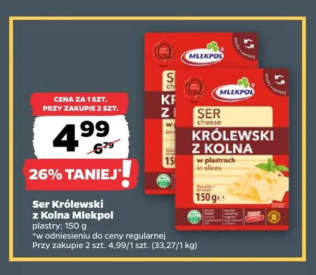 Ser Królewski z Kolna w plastrach Mlekpol promocja w Netto