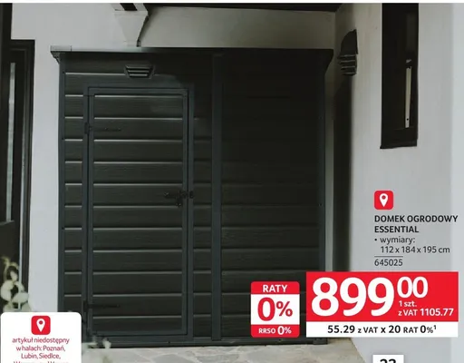 Domek ogrodowy Essential wymiary 112x184x195 cm promocja w Selgros