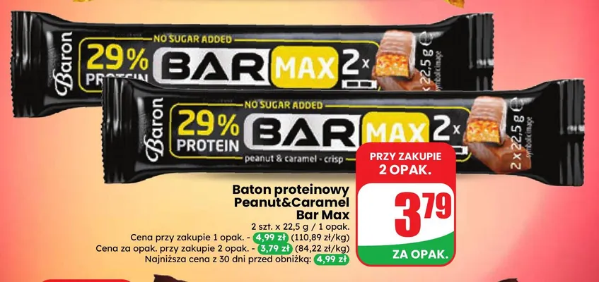 Baton proteinowy Peanut & Caramel Bar Max Baron 2-pak promocja w Dino