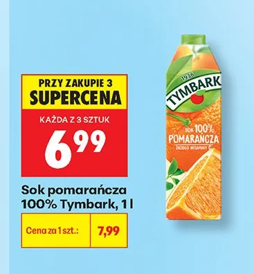 Sok pomarańcza 100% Tymbark promocja w Biedronka