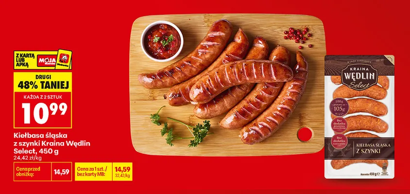 Kiełbasa śląska z szynki Kraina Wędlin Select promocja w Biedronka