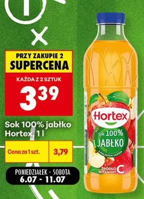 Sok 100% jabłko Hortex promocja w Biedronka