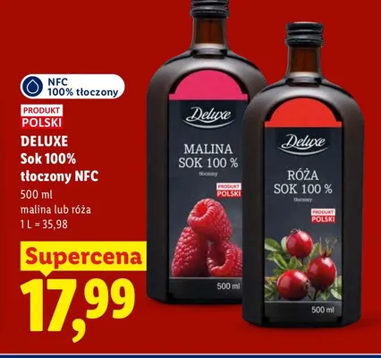 Sok tłoczony NFC róża Deluxe 100% promocja w Lidl